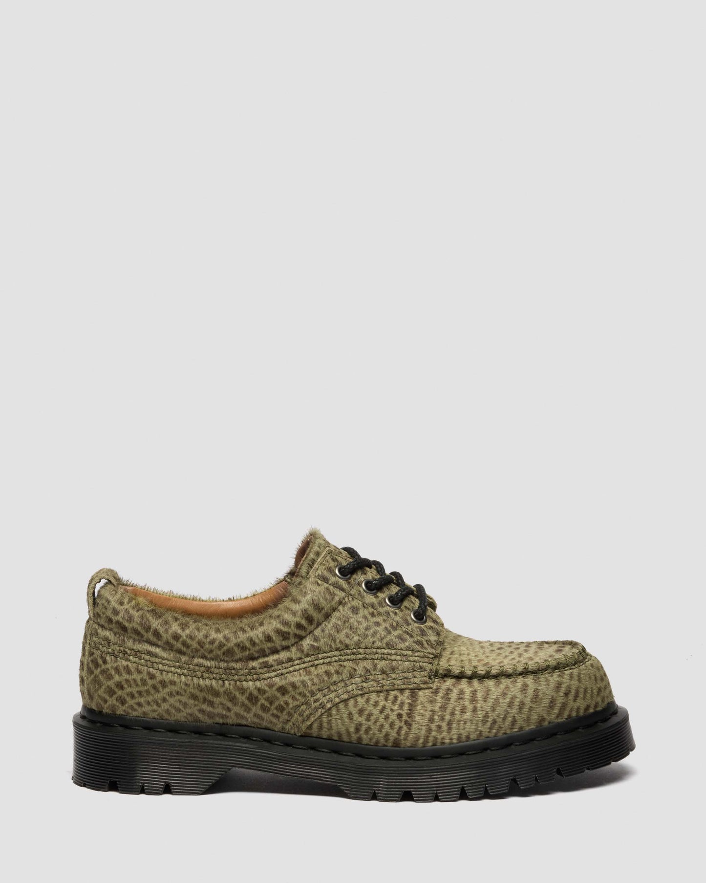 Dr. Martens Lowell Hair On Leather Moc Toe in Olive Green