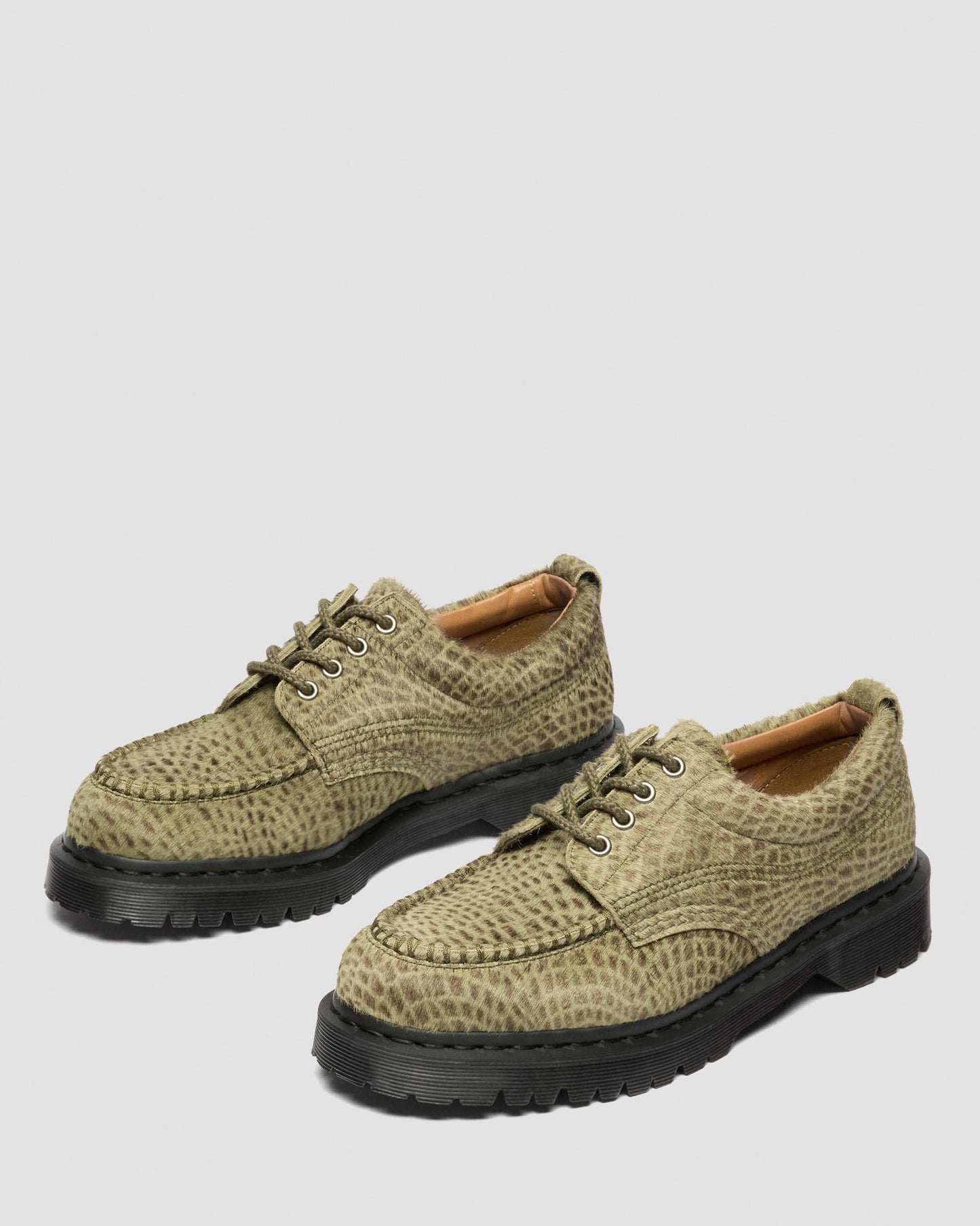 Dr. Martens Lowell Hair On Leather Moc Toe in Olive Green