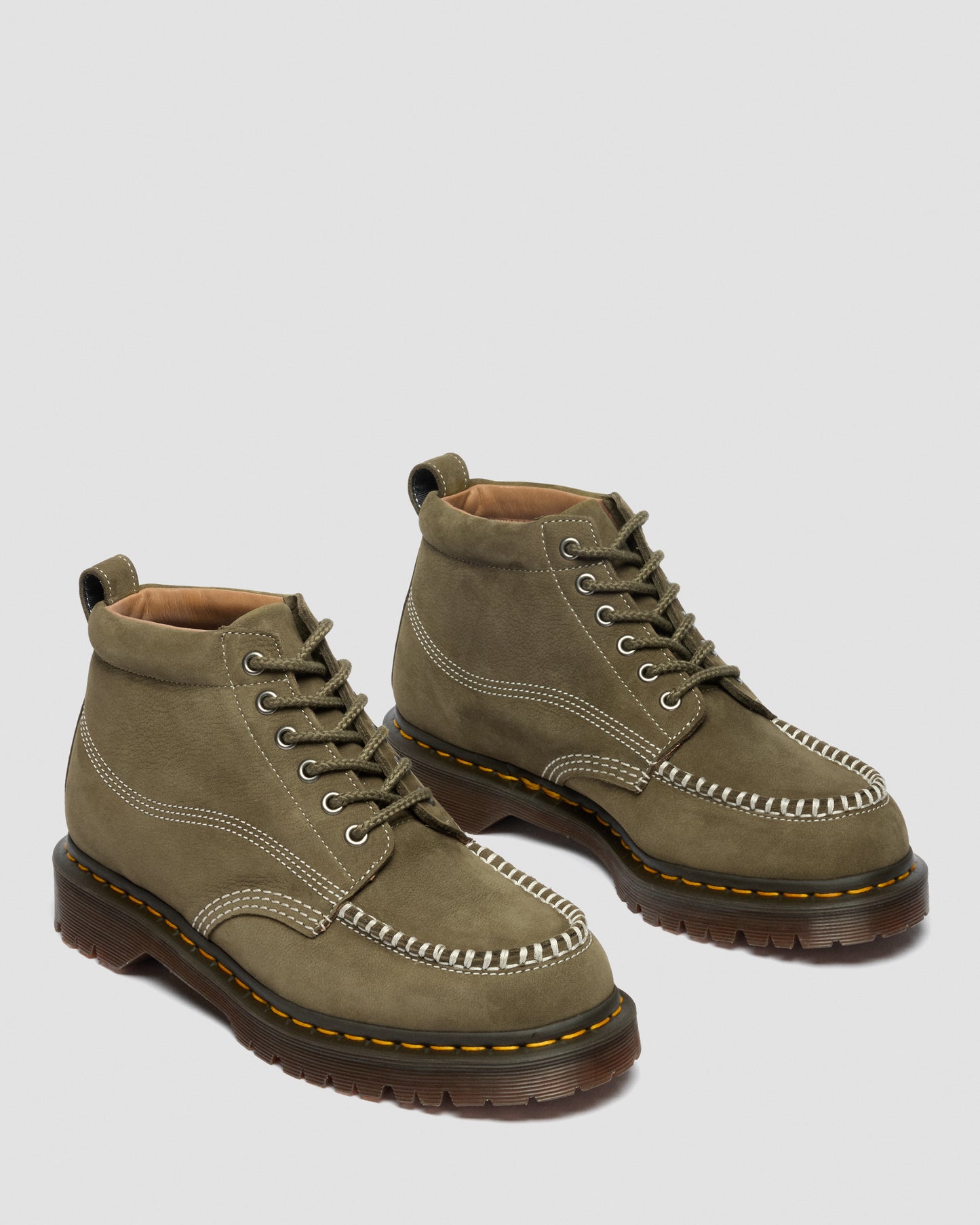 Dr. Martens Lowell Chukka Nubuck Moc Toe Ankle Boots in Olive Green