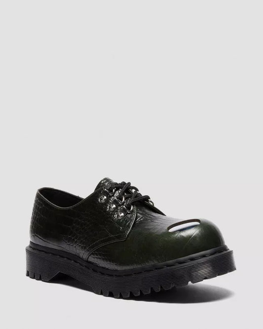 Dr. Martens 1461 Bex Steel Toe Leather Shoes - Green Croc Embossed Analine