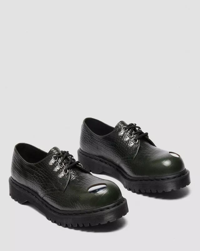Dr. Martens 1461 Bex Steel Toe Leather Shoes - Green Croc Embossed Analine