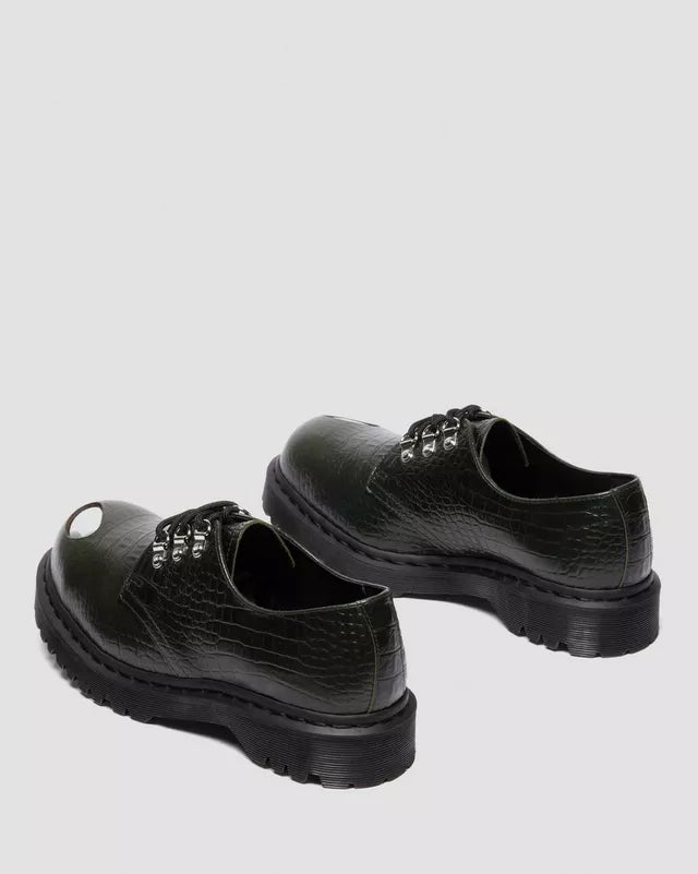 Dr. Martens 1461 Bex Steel Toe Leather Shoes - Green Croc Embossed Analine