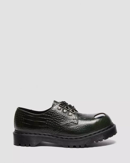 Dr. Martens 1461 Bex Steel Toe Leather Shoes - Green Croc Embossed Analine