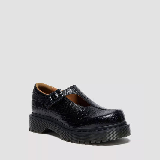 Dr. Martens Rejena Mary Jane Croc Embossed Leather Shoes - Black