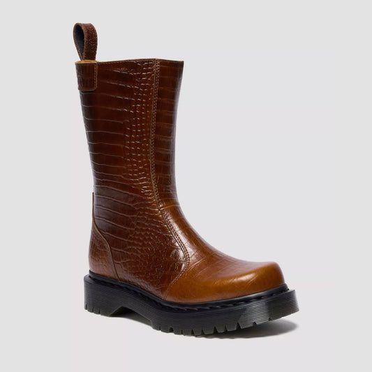 Dr. Martens Rejena Croc Embossed Leather Boots - Mocha Brown
