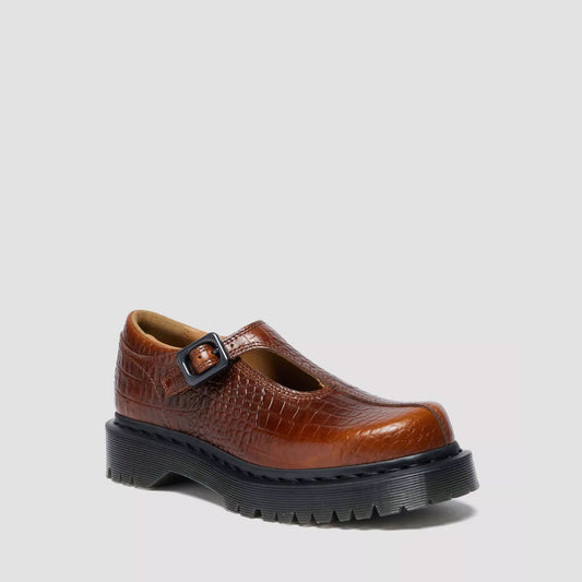 Dr. Martens Rejena Mary Jane Croc Embossed Leather Shoes - Mocha Brown